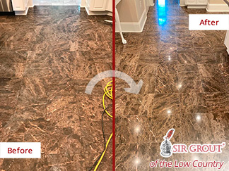 Image of a Floor Before and After a Stone Polishing in Bluffton