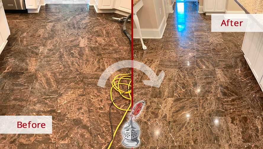 Image of a Floor Before and After a Superb Stone Polishing in Bluffton