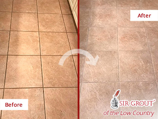 Picture of a Floor Before and After a Grout Sealing in Hilton Head Island