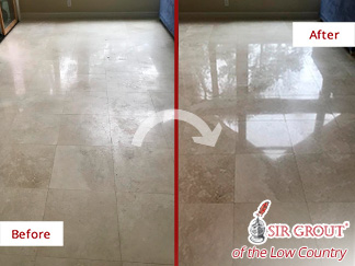 Before and After Our Kitchen Floor Stone Polishing Service in Beaufort, SC