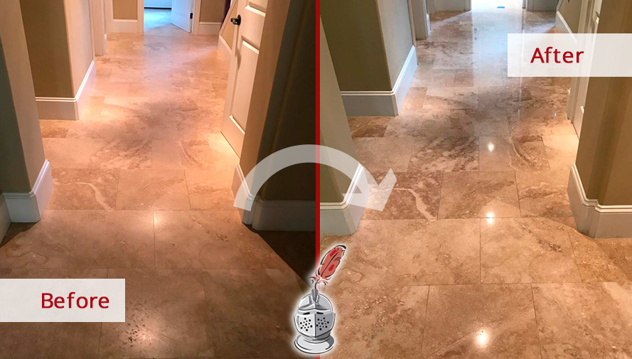 Picture of a Floor Before and After a Successful Stone Polishing in Charleston, SC