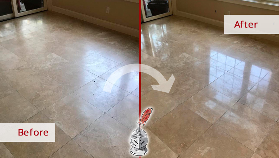 Stone Floor Before and After a Stone Cleaning in Bluffton