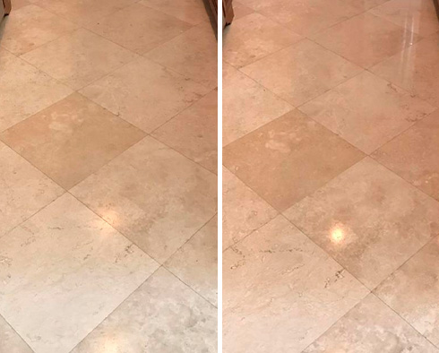 Floor Before and After a Stone Cleaning in Charleston, SC