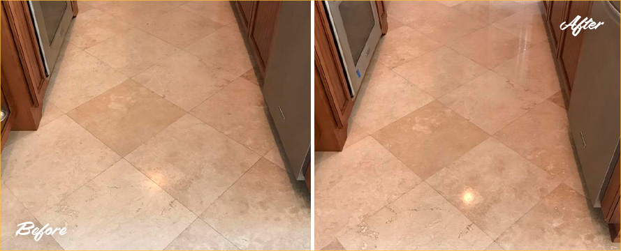 Floor Before and After a Professional Stone Cleaning in Charleston, SC