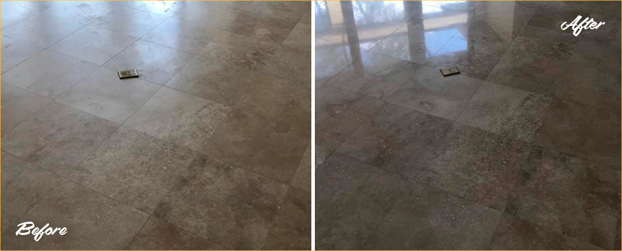 Stone Floor Before and After Our Stone Polishing in Hilton Head Island, SC