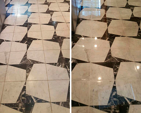 Floor Before and After Our Stone Polishing in Bluffton, SC