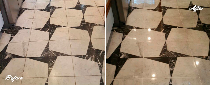 Floor Before and After Our Stone Polishing in Bluffton, SC