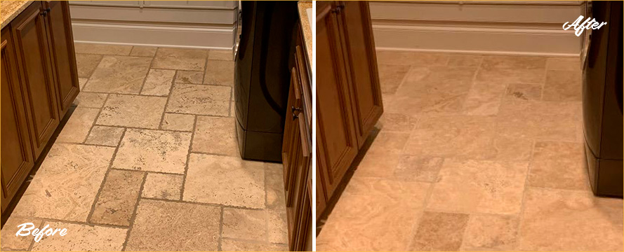 Laundry Room Floor Before and After Our Stone Cleaning in Hilton Head Island, SC