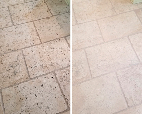 Travertine Floor Before and After a Stone Cleaning in Beaufort