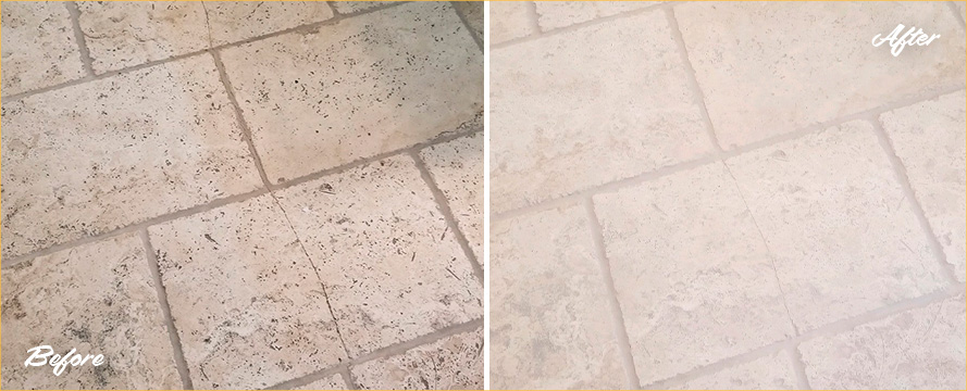 Travertine Floor Before and After a Stone Cleaning in Beaufort