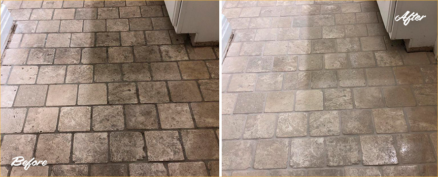Travertine Floor Before and After a Stone Cleaning in Beaufort