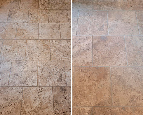 Travertine Floor Before and After Our Stone Cleaning in Ridgeland, SC
