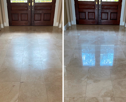 Floor Before and After a Stone Polishing in Bluffton, SC