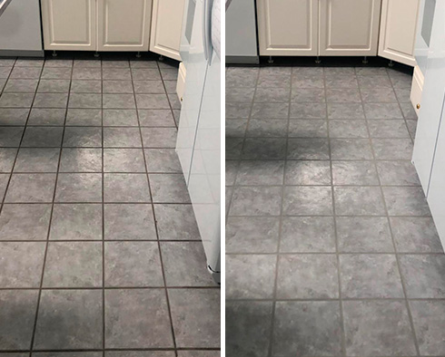 Kitchen Floor Before and After Our Grout Recoloring in Savannah, SC