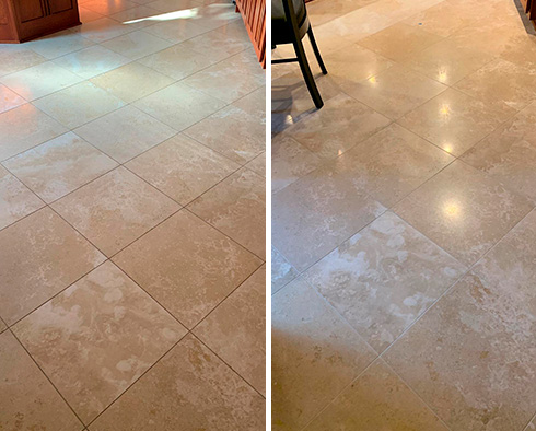 Floor Before and After a Stone Honing in Beaufort, SC