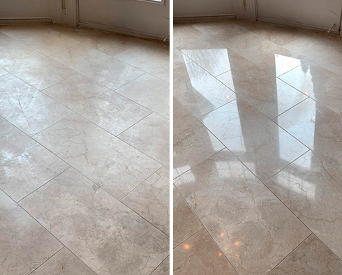 Floor Before and After a Stone Polishing in Hilton Head Island, SC