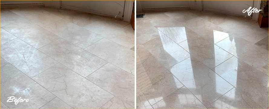 Floor Before and After a Superb Stone Polishing in Hilton Head Island, SC