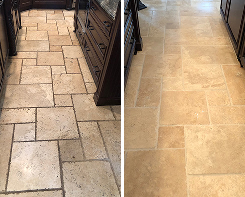 Travertine Floor Before and After Our Stone Sealing in Pooler, SC