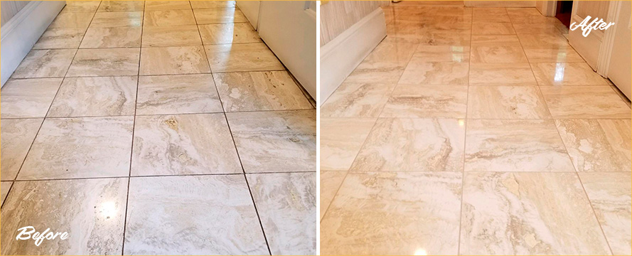 Marble Floor Before and After Our Stone Cleaning in Beaufort, SC