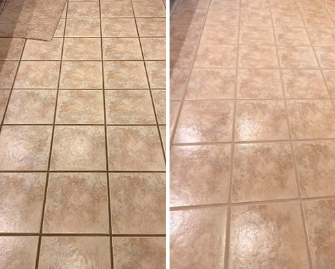 Floor Before and After a Grout Cleaning in Savannah, GA
