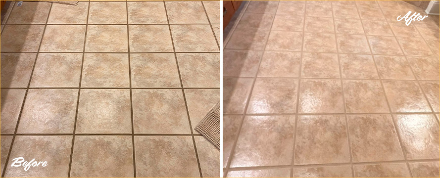 Floor Before and After a Remarkable Grout Cleaning in Savannah, GA