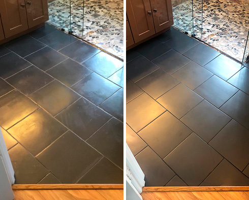 Floor Before and After Our Grout Recoloring in Beaufort, SC