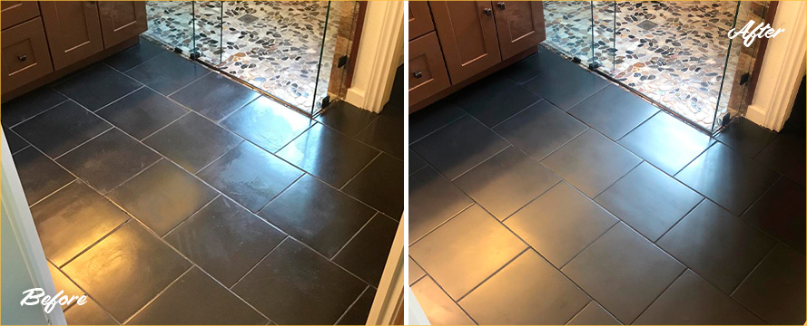 Floor Before and After Our Grout Recoloring in Beaufort, SC