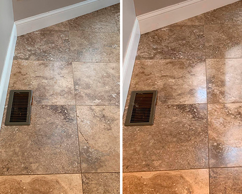 Stone Floor Before and After a Grout Cleaning in Ridgeland