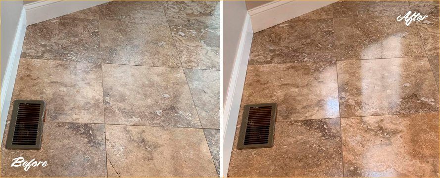 Stone Floor Before and After a Stone Cleaning in Ridgeland