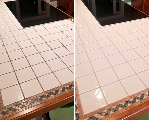 Kitchen Countertop Before and After Our Grout Cleaning in Savannah, GA