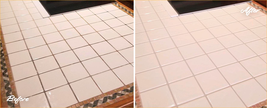 Kitchen Countertop Before and After Our Grout Cleaning in Savannah, GA