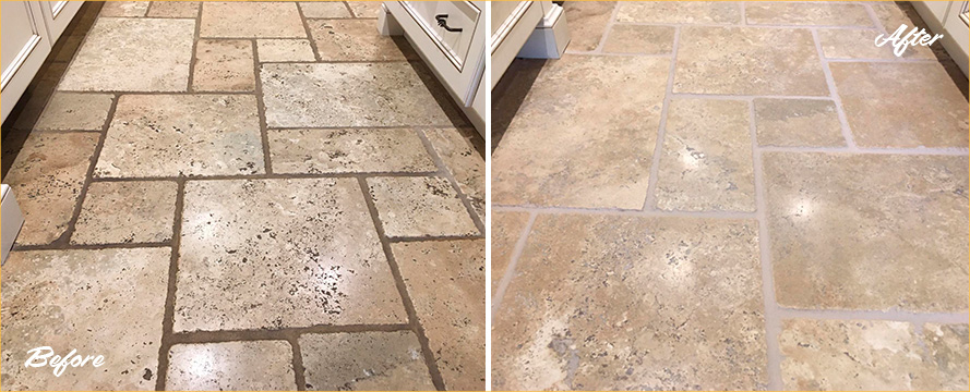 Travertine Floor Before and After a Stone Cleaning in Beaufort, SC