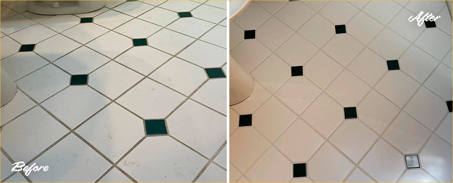 Bathroom Floor Before and After a Grout Sealing in Bluffton, SC