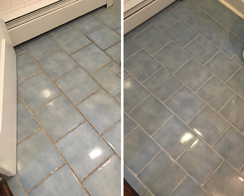 Bathroom Tile Floor Before and After a Grout Cleaning in Beauford