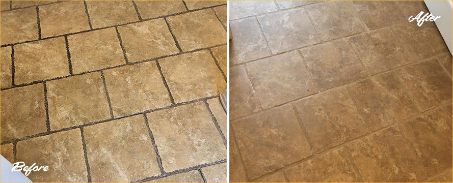 Stone Floor Before and After a Grout Cleaning in Beauford