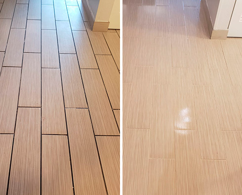 Tile Floor Before and After a Grout Cleaning in Bluffton