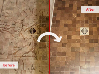 Prior to Sir Grout's Service, Vinegar Damaged This Marble Floor and Now It's Restored Looking New