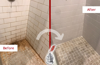 Before and After Picture of Moldy Shower Cleaning and Sealing