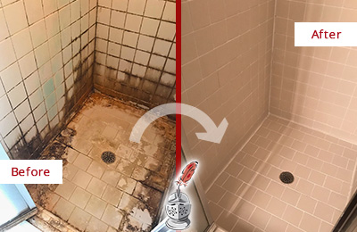 Sir Grout Caulks this Pooler Shower to Fix and Prevent Water Damage Before and After Picture of a Pooler Shower Caulked to Fix and Prevent Water Damage