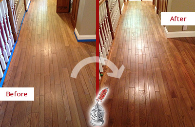 Sir Grout Restored This Worn Out Lincolnville Wood Floor with a Deep Cleaning Service Before and After Picture of a Lincolnville Wood Deep Cleaning Service on a Worn Out Floor