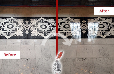 Before and After Picture of a Port Wentworth Marble Stone Sealed to Recover Its Sheen