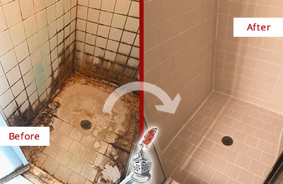 Before and After Picture of a Hilton Head Island Hard Surface Restoration Service on a Tile Bathroom to Repair Water Damage