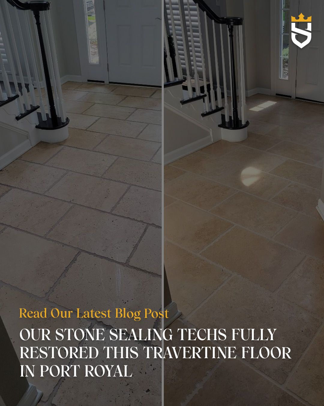 Our Stone Sealing Techs Fully Restored This Travertine Floor in Port Royal