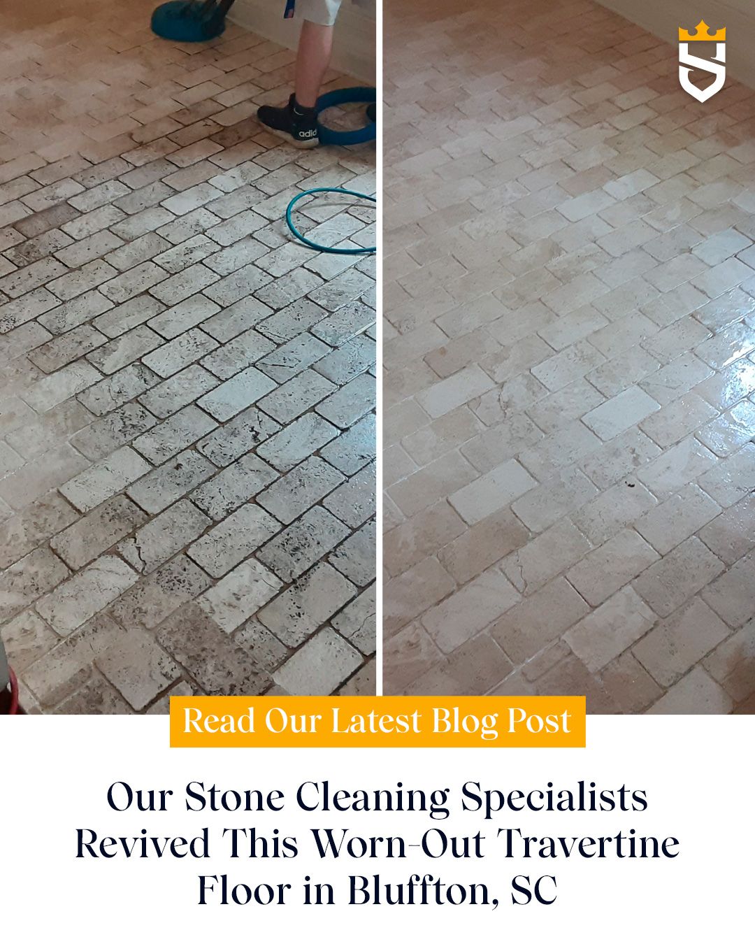Our Stone Cleaning Specialists Revived This Worn-Out Travertine Floor in Bluffton, SC